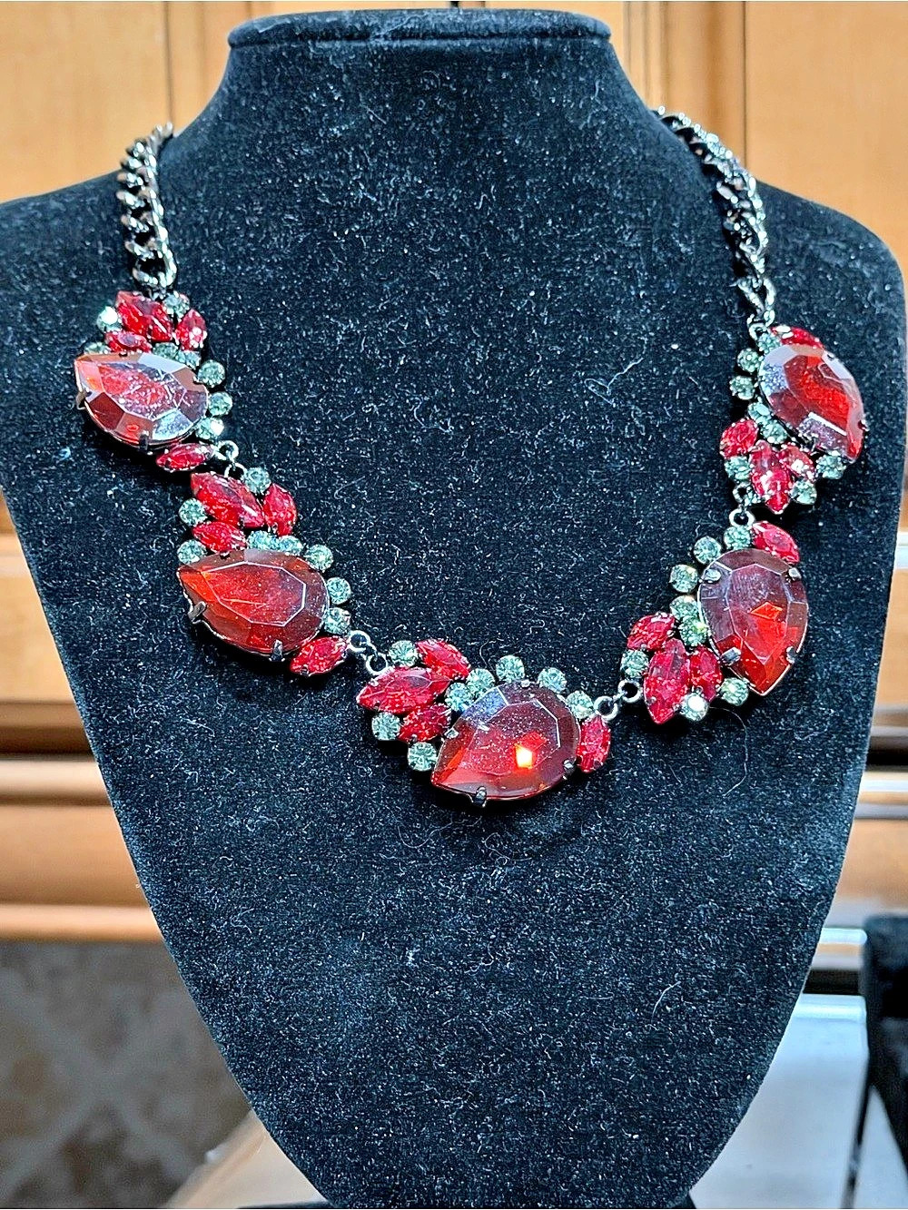 Adia Kibur Statement Necklace in Red & Gunmetal NWT